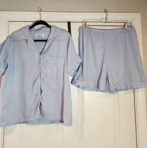 Stardust Cotton Blend Light Blue Two-Piece Pajama Set with White Piping XXL